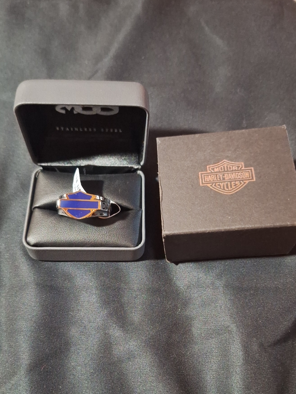 NWT Harley-Davidson Men's Blue and Silver Shield Ring